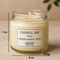 350gr Kokulu Cam Mum – El Yapımı Candle Jar | Uzun Yanma Süresi | Vanilya