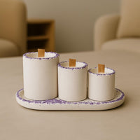 Kırık Taş Koleksiyonu 3’lü Taş Detaylı Beton Mum Seti – Dekoratif, Ahşap Fitilli