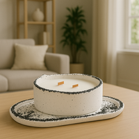 Kırık Taş Koleksiyonu - Tepsili Beton Mum Seti – Şık ve Dekoratif