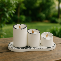 Kırık Taş Koleksiyonu 3’lü Taş Detaylı Beton Mum Seti – Dekoratif, Ahşap Fitilli