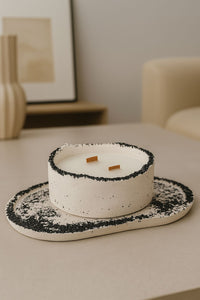 Kırık Taş Koleksiyonu - Tepsili Beton Mum Seti – Şık ve Dekoratif