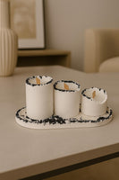 Kırık Taş Koleksiyonu 3’lü Taş Detaylı Beton Mum Seti – Dekoratif, Ahşap Fitilli