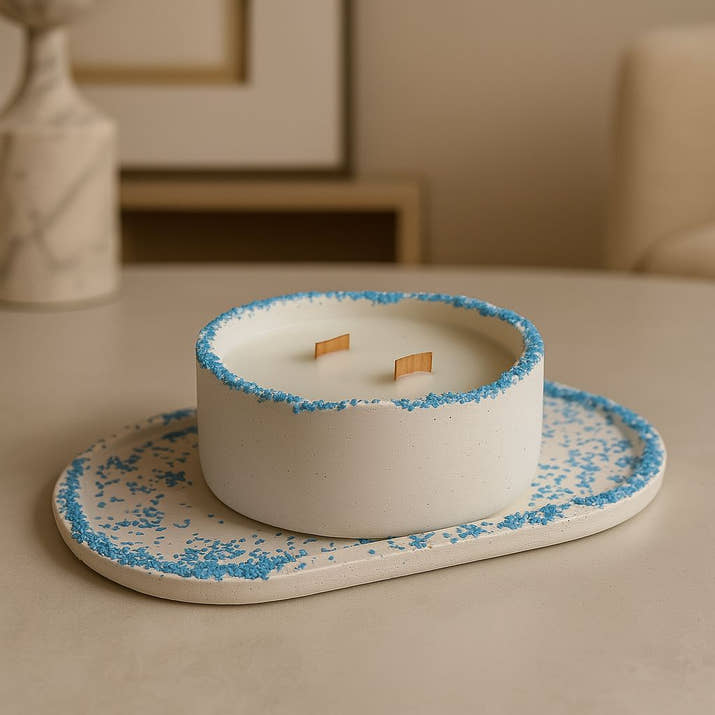 Kırık Taş Koleksiyonu - Tepsili Beton Mum Seti – Şık ve Dekoratif