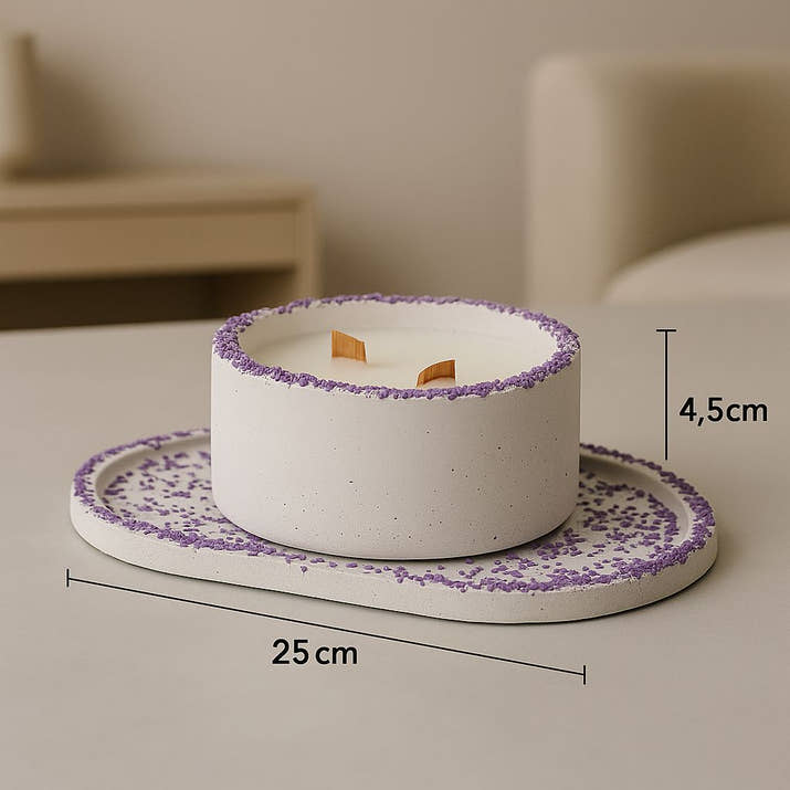 Kırık Taş Koleksiyonu - Tepsili Beton Mum Seti – Şık ve Dekoratif