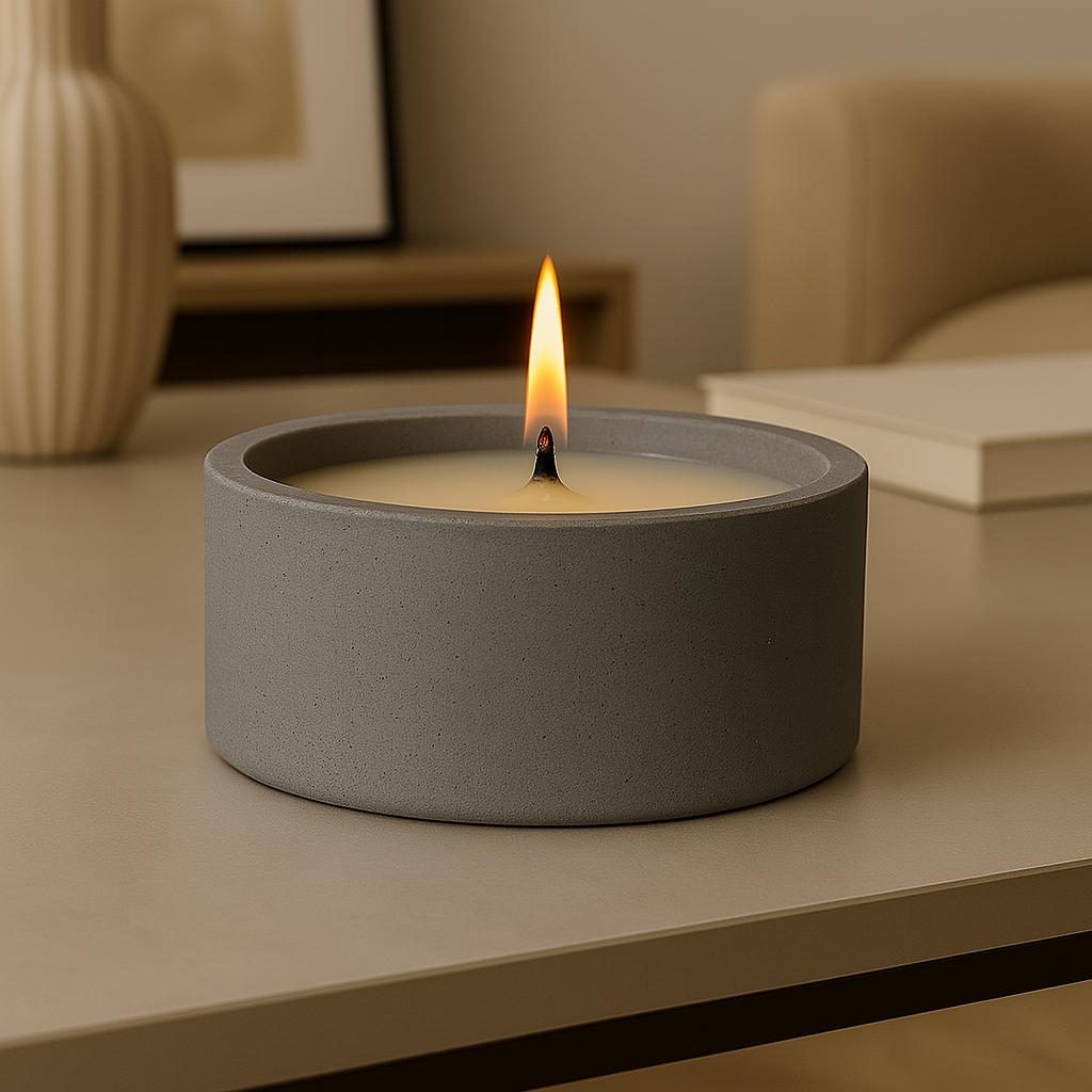 El Yapımı Siyah & Beyaz & Gri Beton Mum – 240gr | 60 Saat Yanma Süresi | Kokulu Modern Dekoratif Mum
