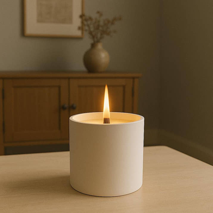 El Yapımı Kokulu Beton Mum – Lavanta, Vanilya, Çikolata Kokuları