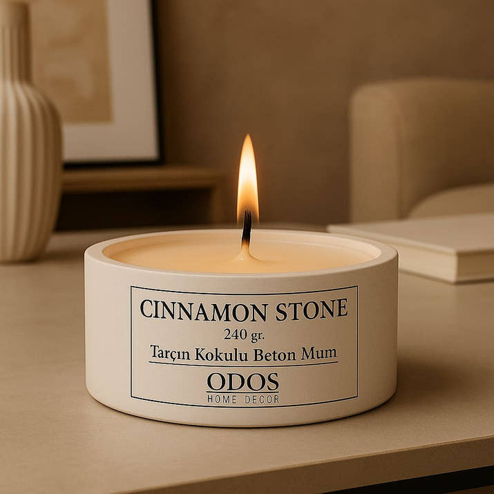 El Yapımı Vanilya Kokulu Beton Mum – 240 gr, Dekoratif Tasarım
