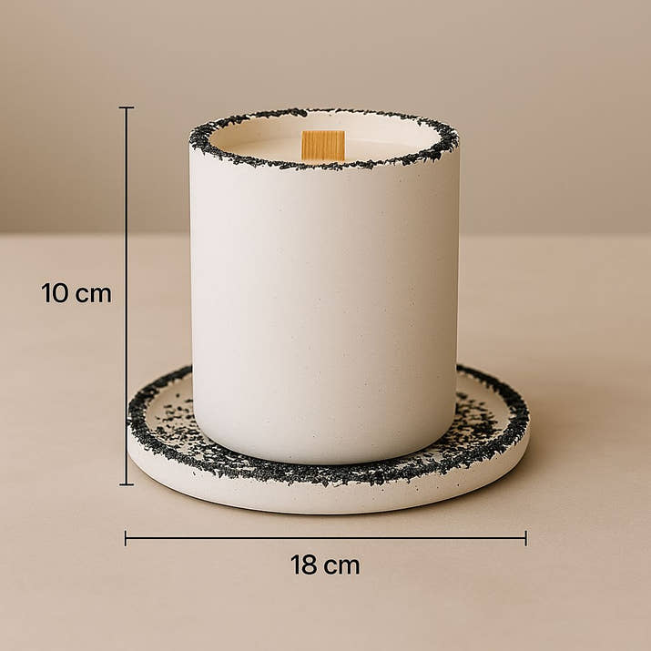 Kırık Taş Koleksiyonu Tepsili Beton Mumluk – Taş Detaylı, Dekoratif Tasarım