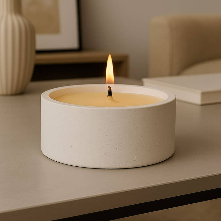 El Yapımı Siyah & Beyaz & Gri Beton Mum – 240gr | 60 Saat Yanma Süresi | Kokulu Modern Dekoratif Mum