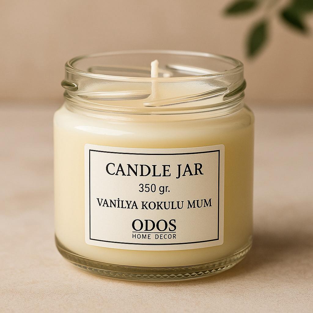 350gr Kokulu Cam Mum – El Yapımı Candle Jar | Uzun Yanma Süresi | Vanilya