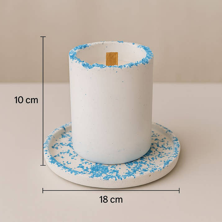 Kırık Taş Koleksiyonu Tepsili Beton Mumluk – Taş Detaylı, Dekoratif Tasarım