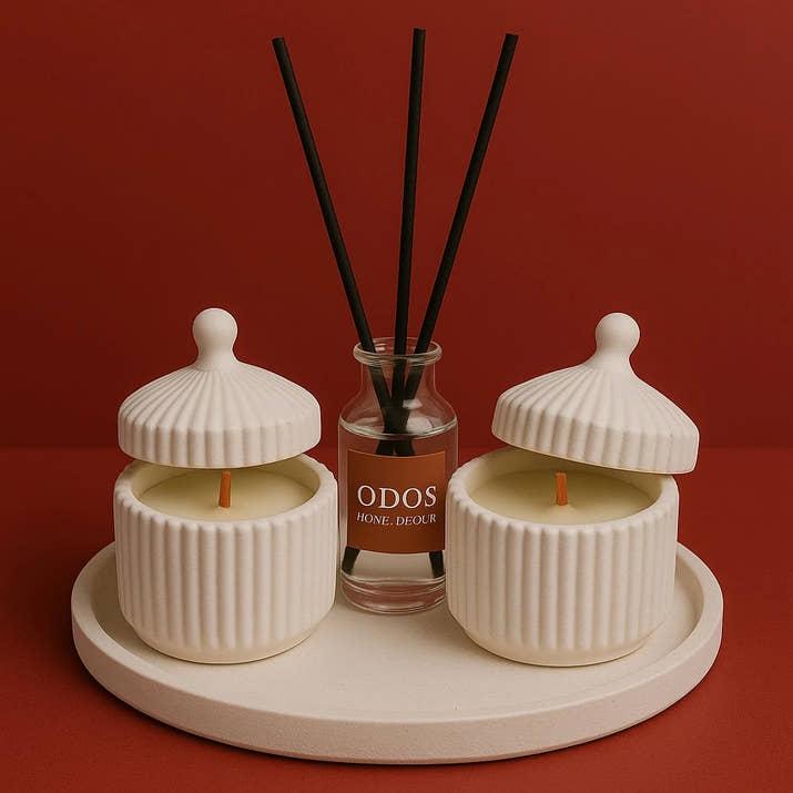 2’li Kokulu Mum & Oda Kokuluğu Seti – El Yapımı, Kapaklı ve Tahta Fitilli