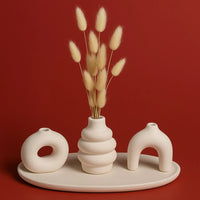 Modern Minimal 4’lü Dekor Seti – 3 Vazo & 1 Altlık Tabak ile Zamansız Şıklık