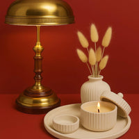 5'li Dekoratif Set – El Yapımı Kapaklı Mum, Vazo ve Mumluk ile Minimal Tasarım