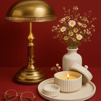 Seramik Görünümlü Dekor Seti – Vazo, Mum ve Tabağıyla- 3'lü Set