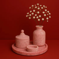 Seramik Görünümlü Dekor Seti – Vazo, Mum ve Tabağıyla- 3'lü Set