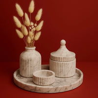 Seramik Görünümlü Dekor Seti – Vazo, Mum ve Tabağıyla- 3'lü Set