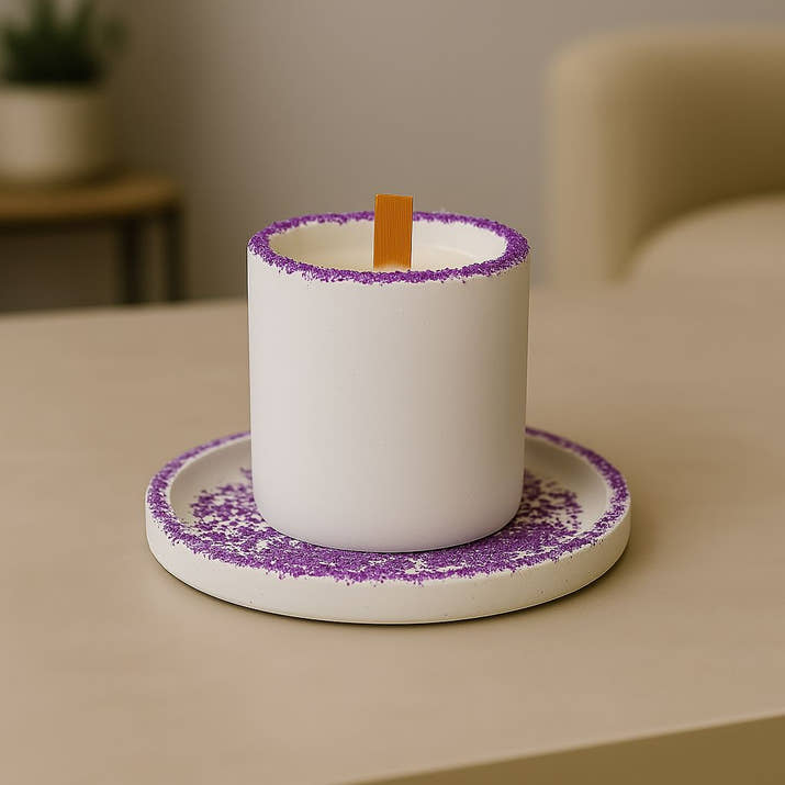 Kırık Taş Koleksiyonu Tepsili Beton Mumluk – Taş Detaylı, Dekoratif Tasarım