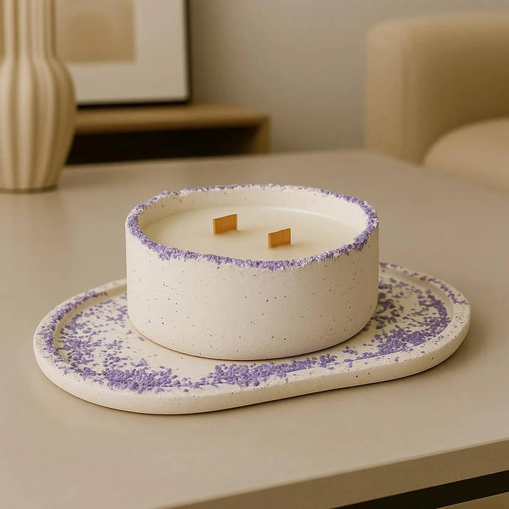 Kırık Taş Koleksiyonu - Tepsili Beton Mum Seti – Şık ve Dekoratif