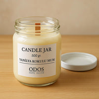 500gr Büyük Kokulu Cam Mum – Uzun Yanma Süreli, El Yapımı Candle Jar | Vanilya